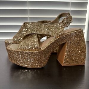 Gianni Bini Friday-Nite Glitter Platform Dress Sandals Women's 9.5 M Ankle Strap